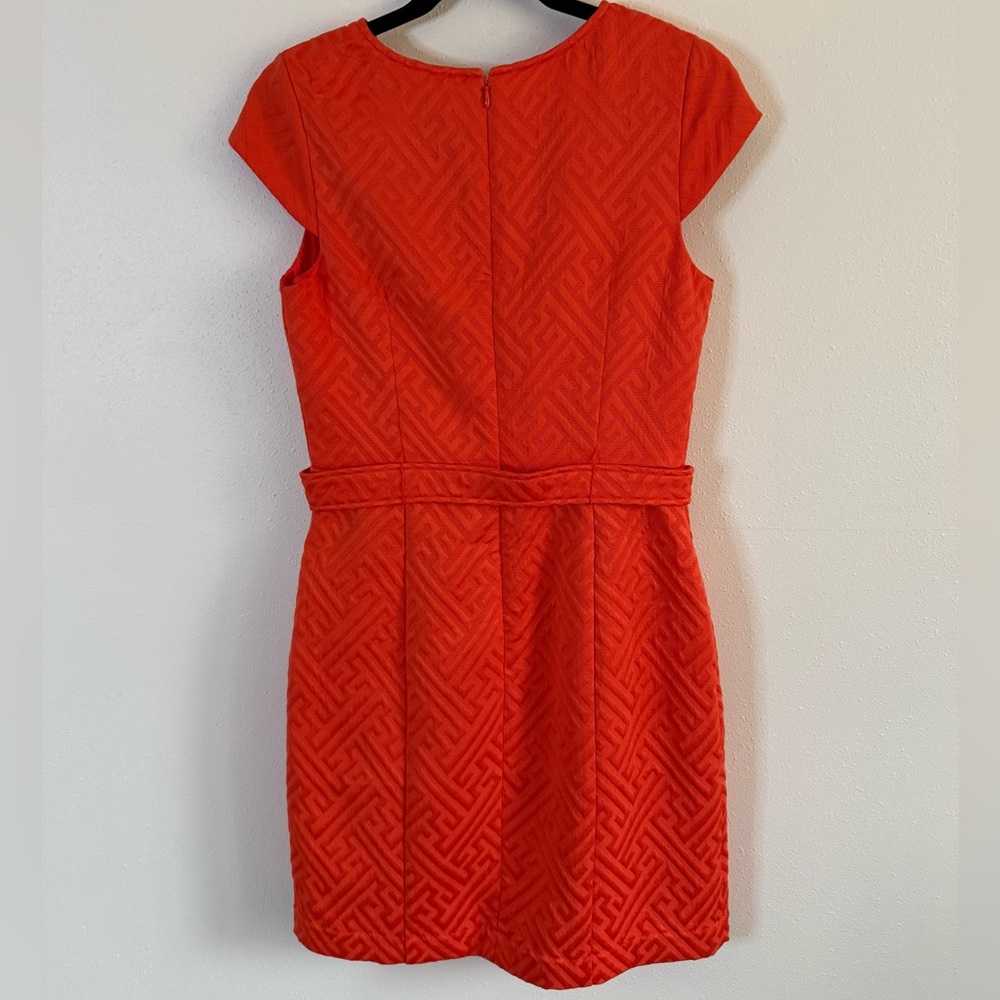 Liz Claiborne Orange Red Textured Sheath Dress Gold Button Size 6 - Picture 6 of 7